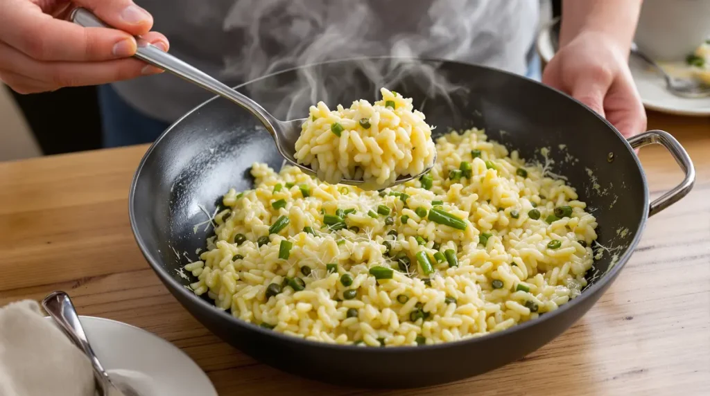 « Du pur velours » : ce risotto aux asperges vertes et parmesan va rapidement devenir votre plat préféré du printemps