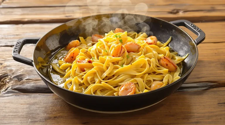 Je ne cuisine plus que ces tagliatelles gourmandes à l’ail et crevettes, parfumées au basilic et prêtes en 15 minutes !