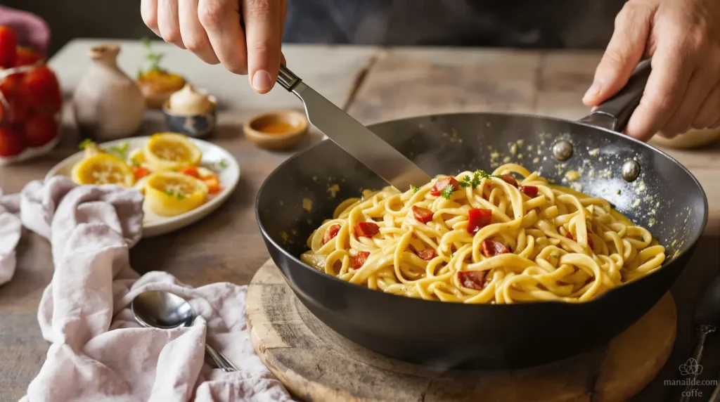 Spaghettonis à la carbonara au chorizo
